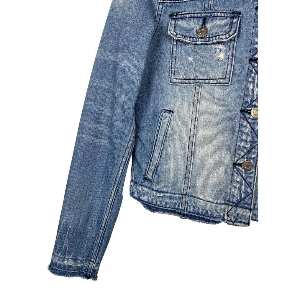 Hidden Jeans Zeppelin Destroyed Distressed Denim Trucker Jacket Blue Women's S - Picture 3 of 8